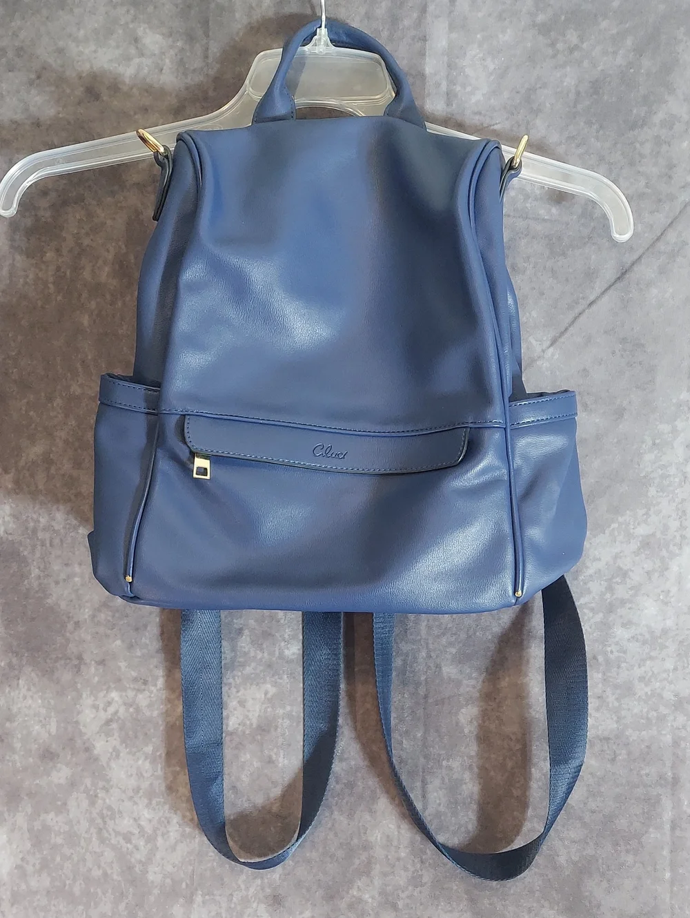 CLUCI Navy Blue Faux Leather Convertible Backpack Purse - Everyday Bag